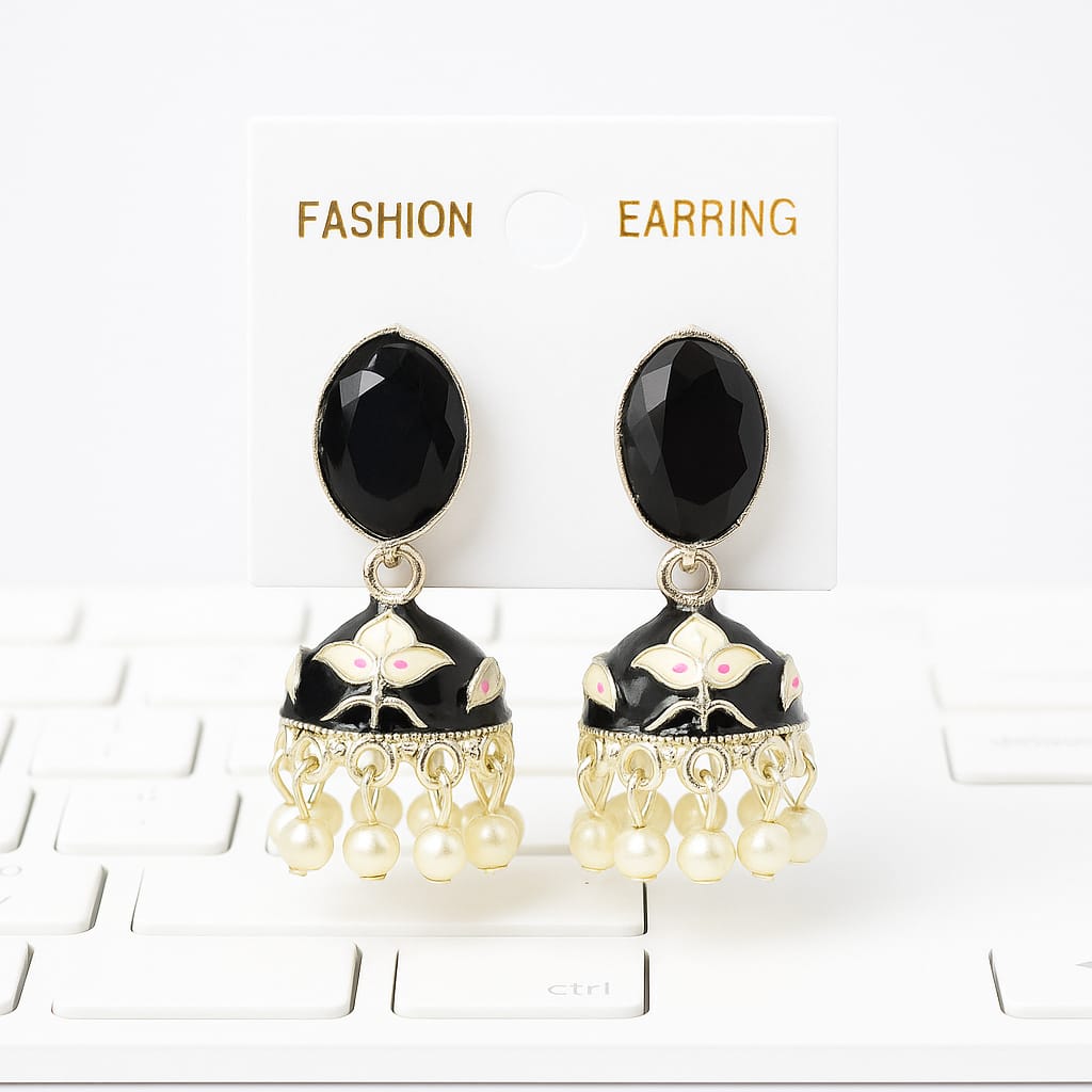 Elegant Enamel Jhumka Earrings with Pearl Drops – Ethnic Statement Jewelry