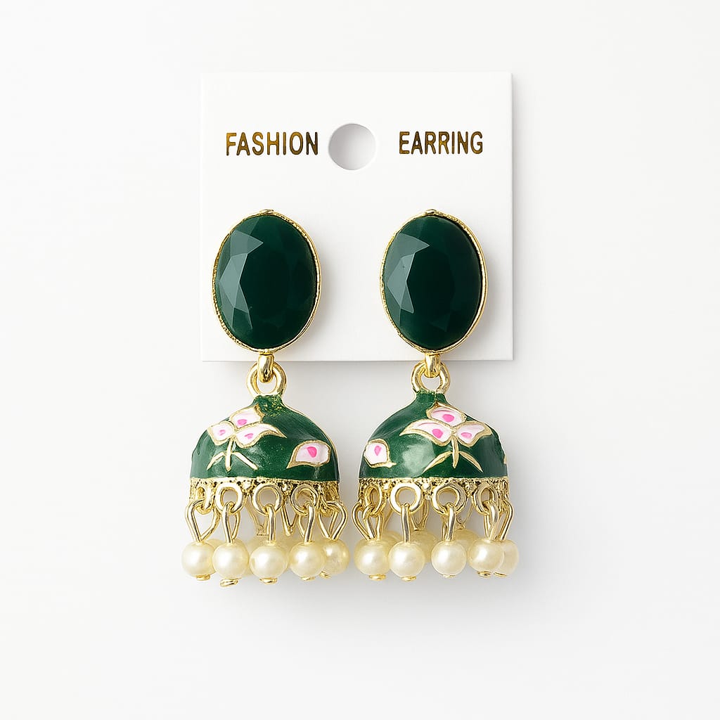 Elegant Enamel Jhumka Earrings with Pearl Drops – Ethnic Statement Jewelry