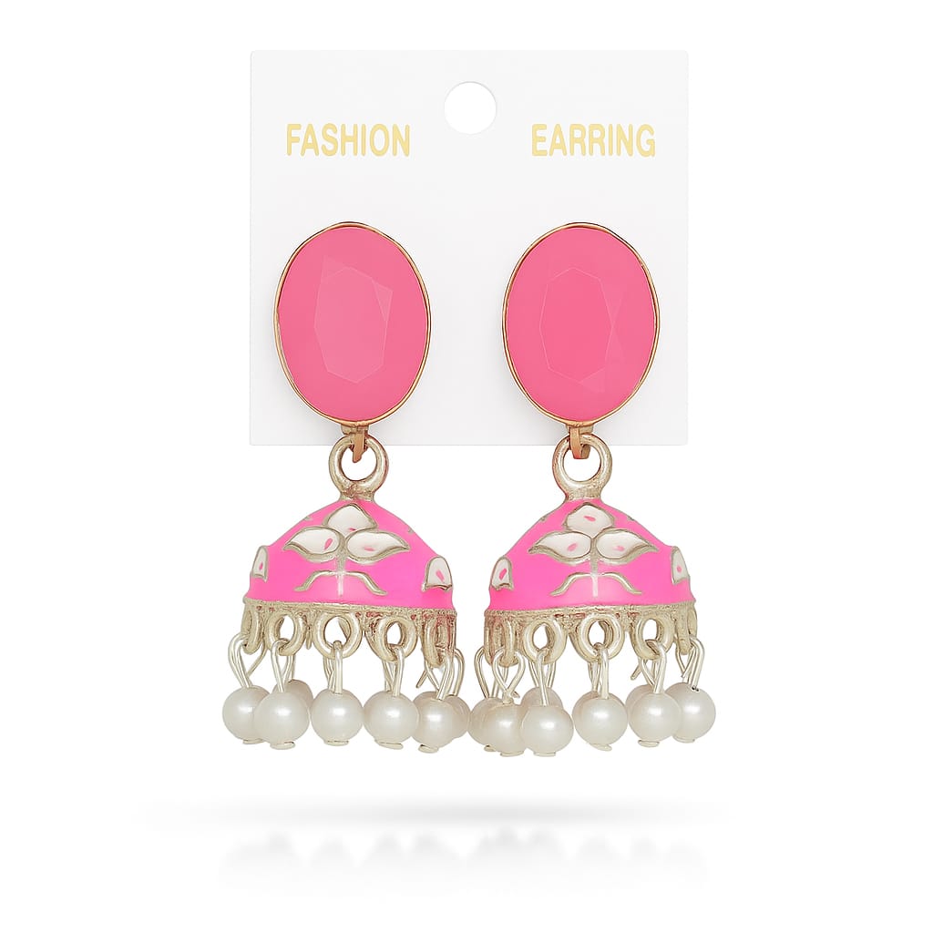Elegant Enamel Jhumka Earrings with Pearl Drops – Ethnic Statement Jewelry
