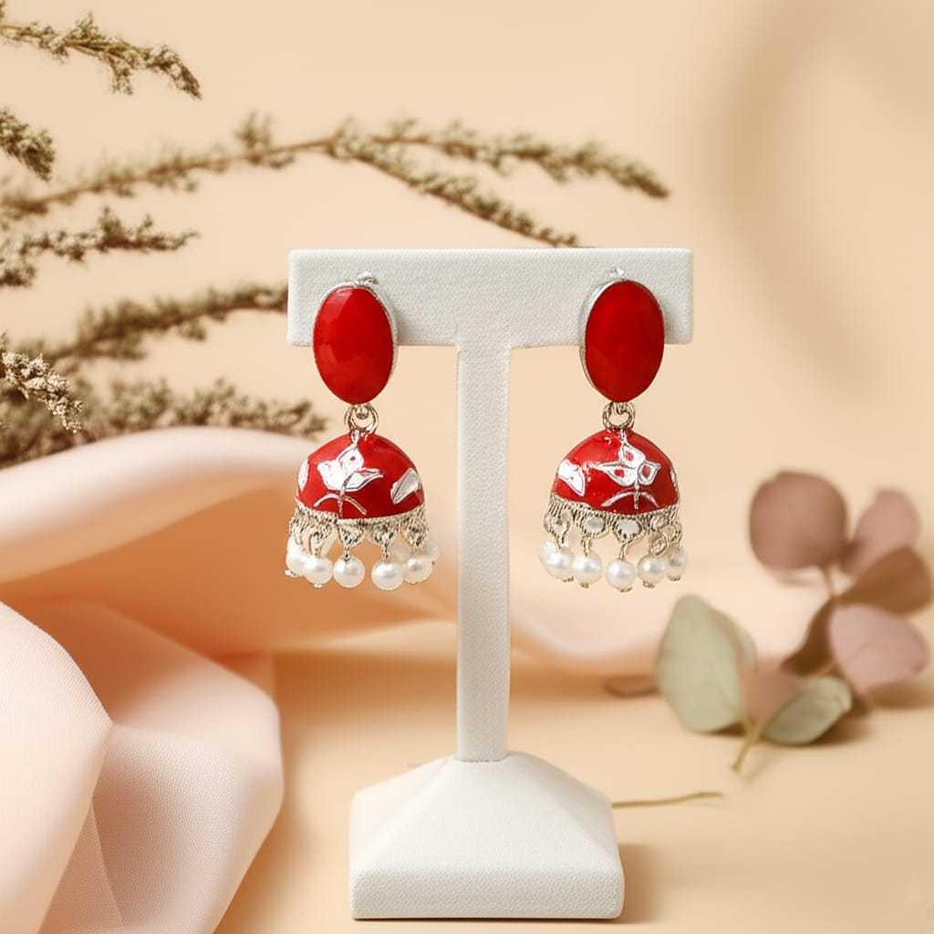 Elegant Enamel Jhumka Earrings with Pearl Drops – Ethnic Statement Jewelry