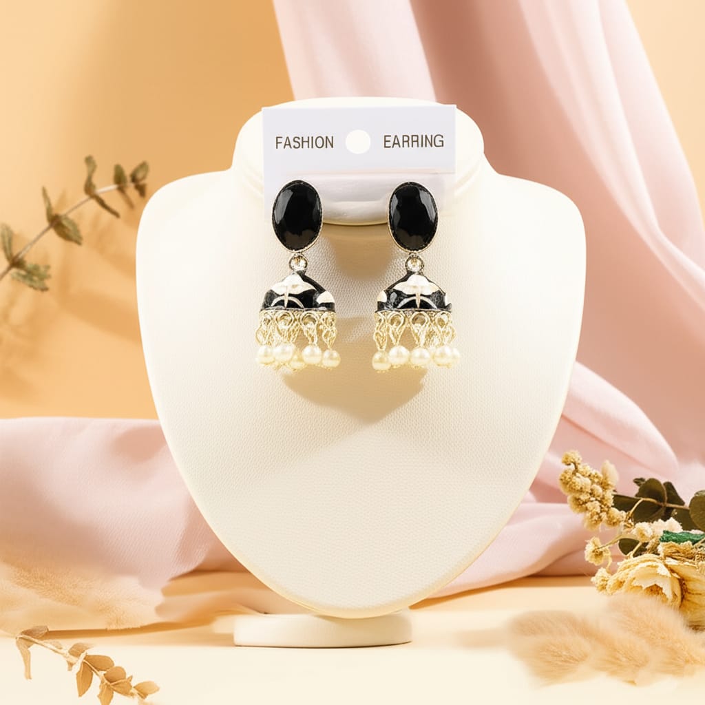 Elegant Enamel Jhumka Earrings with Pearl Drops – Ethnic Statement Jewelry