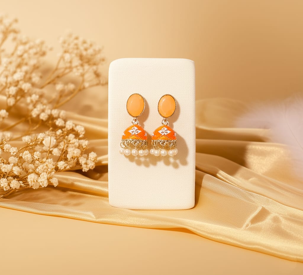 Elegant Enamel Jhumka Earrings with Pearl Drops – Ethnic Statement Jewelry