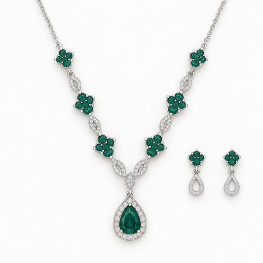 Elegant Emerald  Necklace and Earring Set
