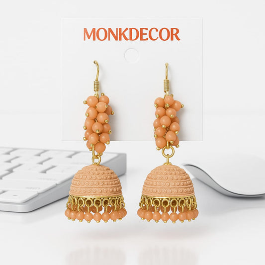 Handcrafted Beaded Jhumka Earrings – Ethnic Dome Design with Gold Finish