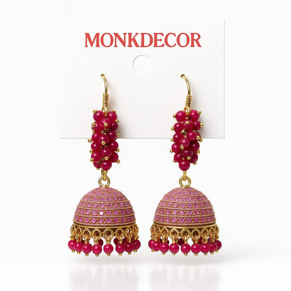 Handcrafted Beaded Jhumka Earrings – Ethnic Dome Design with Gold Finish