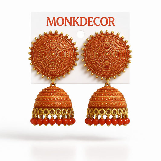 MONKDECOR Traditional Antique Gold-Plated Jhumka Earrings for Women – Ethnic & Festive Wear