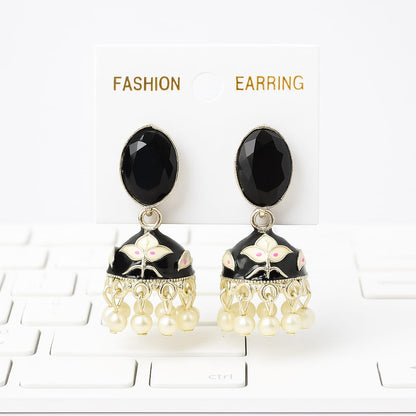 Elegant Enamel Jhumka Earrings with Pearl Drops – Ethnic Statement Jewelry