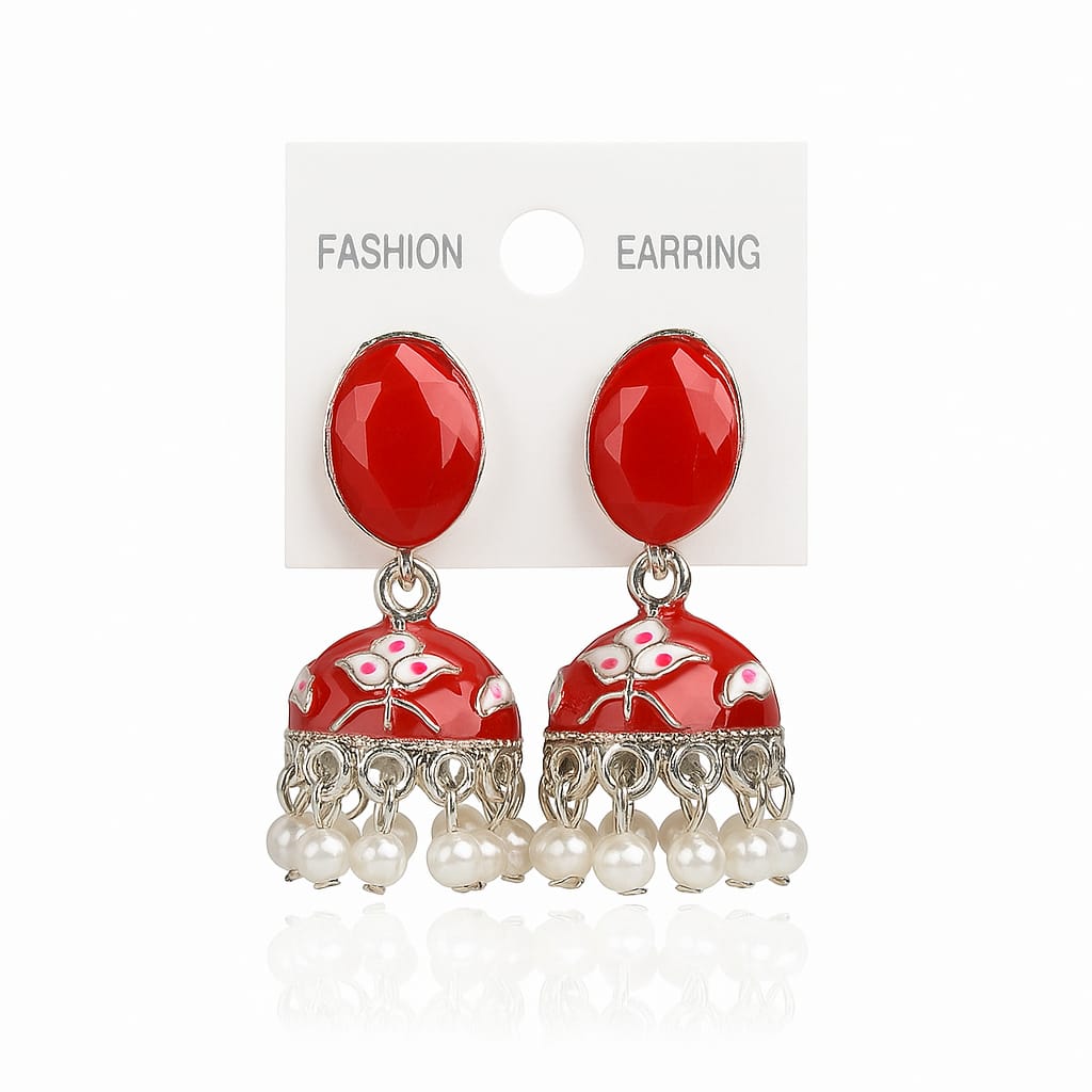 Elegant Enamel Jhumka Earrings with Pearl Drops – Ethnic Statement Jewelry
