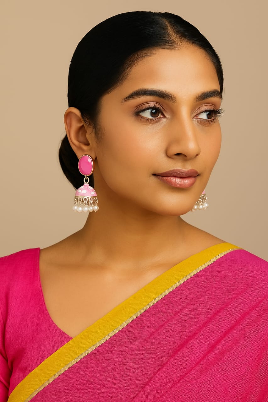 Elegant Enamel Jhumka Earrings with Pearl Drops – Ethnic Statement Jewelry