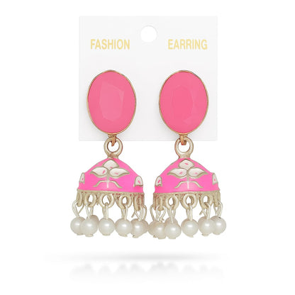 Elegant Enamel Jhumka Earrings with Pearl Drops – Ethnic Statement Jewelry