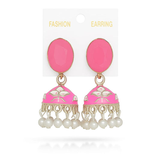 Elegant Enamel Jhumka Earrings with Pearl Drops – Ethnic Statement Jewelry