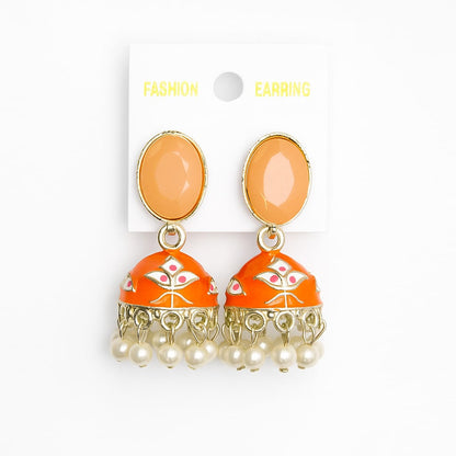 Elegant Enamel Jhumka Earrings with Pearl Drops – Ethnic Statement Jewelry