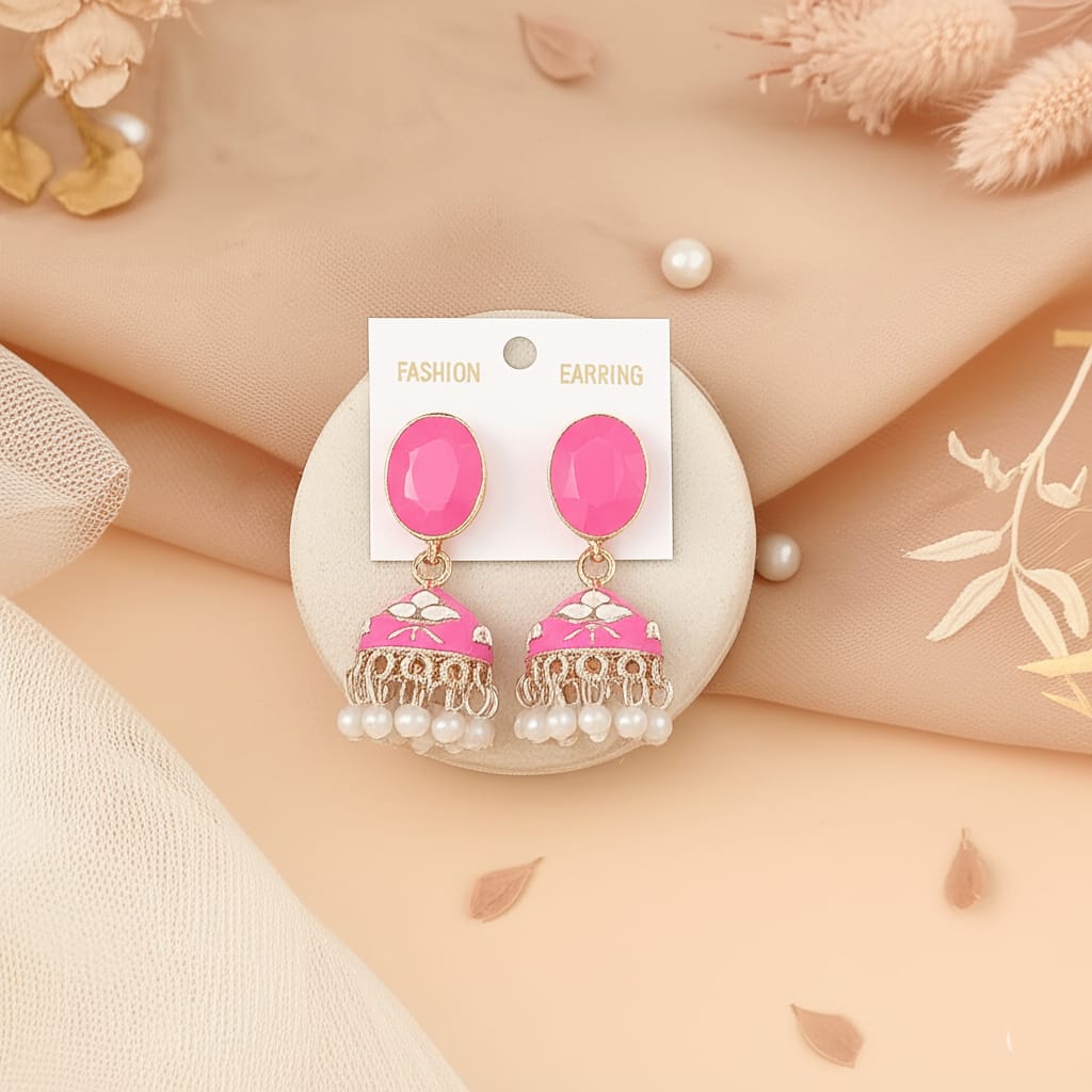 Elegant Enamel Jhumka Earrings with Pearl Drops – Ethnic Statement Jewelry