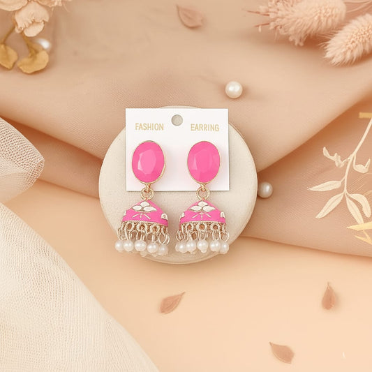 Elegant Enamel Jhumka Earrings with Pearl Drops – Ethnic Statement Jewelry