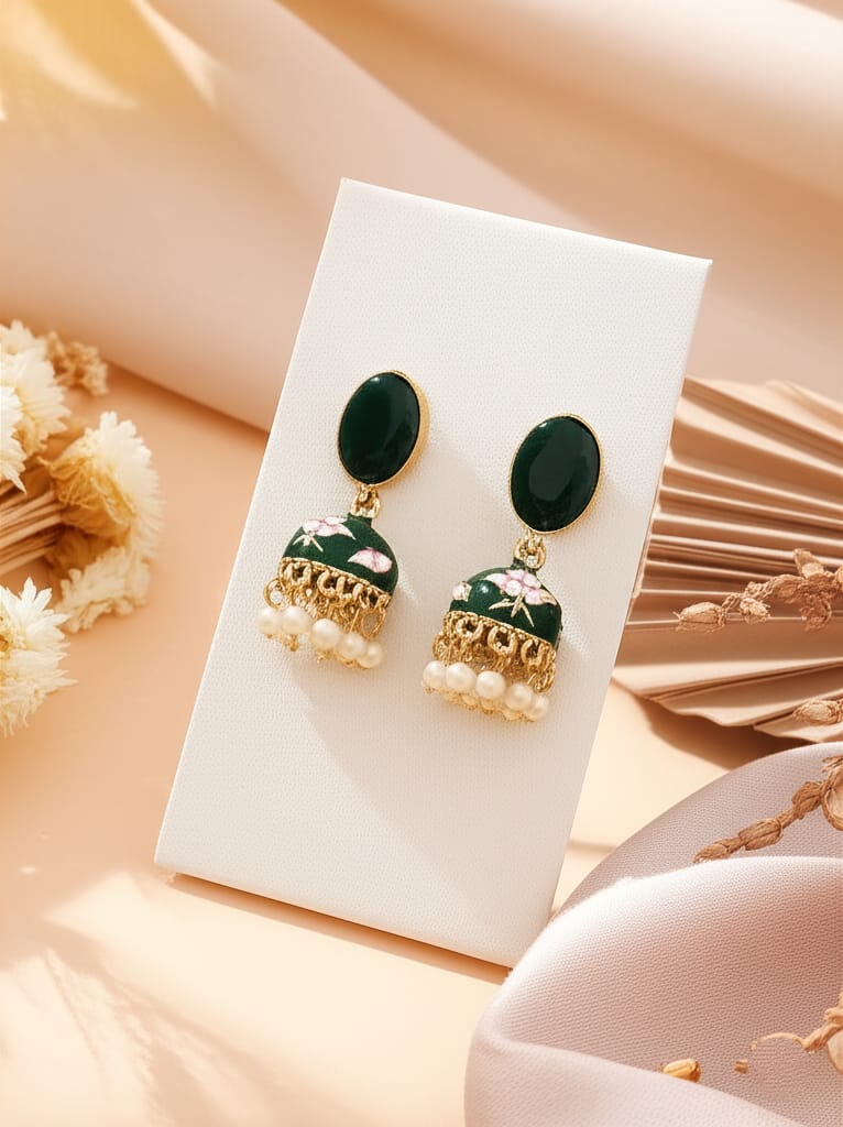 Elegant Enamel Jhumka Earrings with Pearl Drops – Ethnic Statement Jewelry