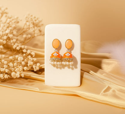 Elegant Enamel Jhumka Earrings with Pearl Drops – Ethnic Statement Jewelry