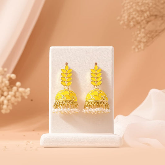 Elegant Enamel Jhumka Earrings with Pearl Droplets – Traditional Indian Ethnic Wear