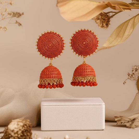 MONKDECOR Traditional Antique Gold-Plated Jhumka Earrings for Women – Ethnic & Festive Wear