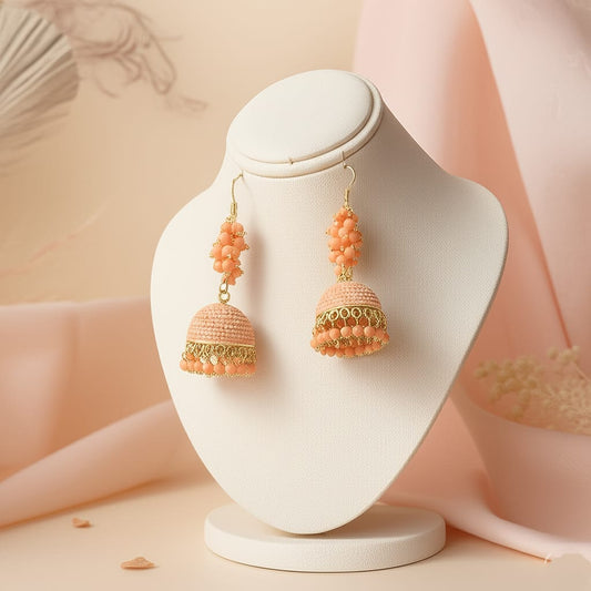 Handcrafted Beaded Jhumka Earrings – Ethnic Dome Design with Gold Finish