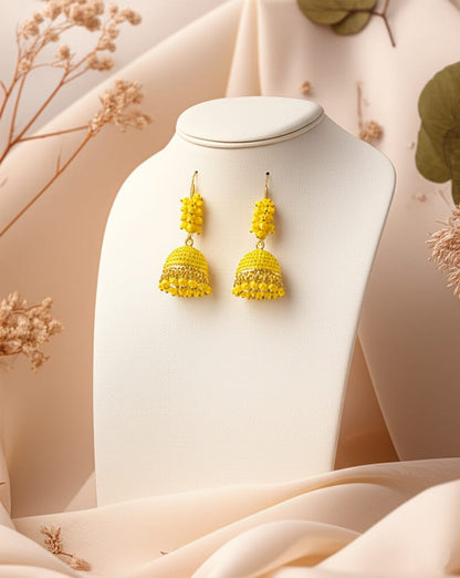 Handcrafted Beaded Jhumka Earrings – Ethnic Dome Design with Gold Finish