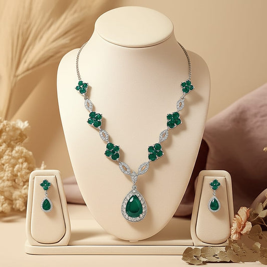 Elegant Emerald  Necklace and Earring Set