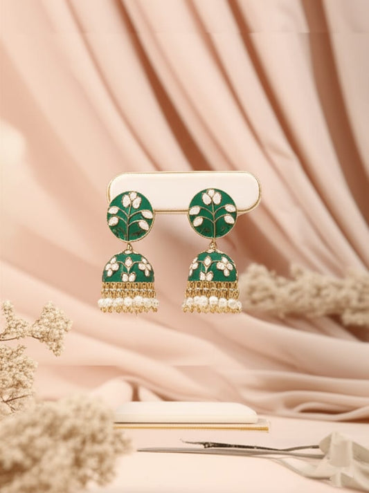 Zoktraa Handcrafted Meenakari Floral Jhumkas with Pearl Danglers