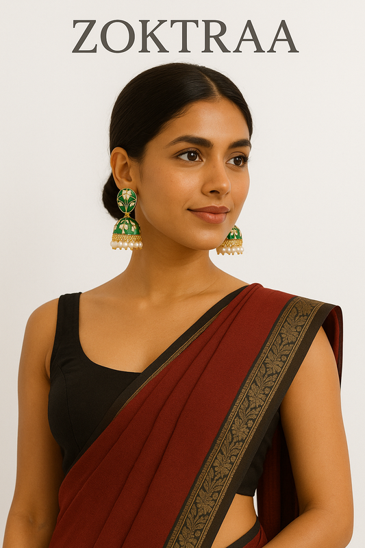 Zoktraa Handcrafted Meenakari Floral Jhumkas with Pearl Danglers